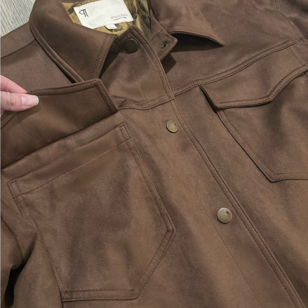 PILCRO Tillie Relaxed Fit Faux Suede Brown Jacket Size Large - Picture 5 of 9